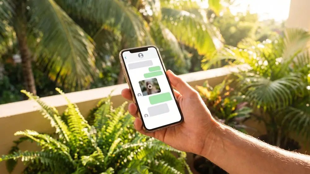 Le groupe WhatsApp du Club consulté depuis une terrasse en Guadeloupe